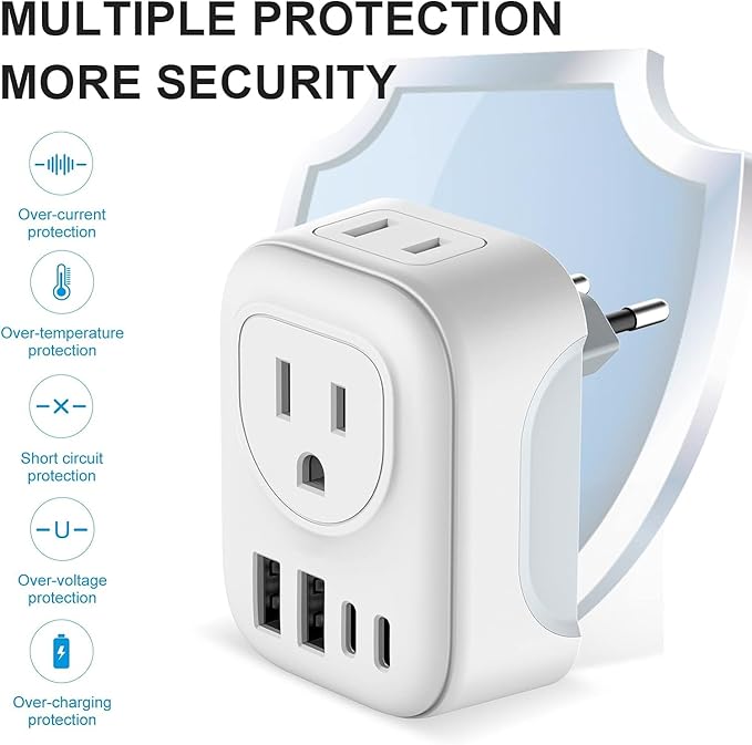 2 Pack European Travel Plug Adapter, VYLEE International Travel Adapter - Image 5