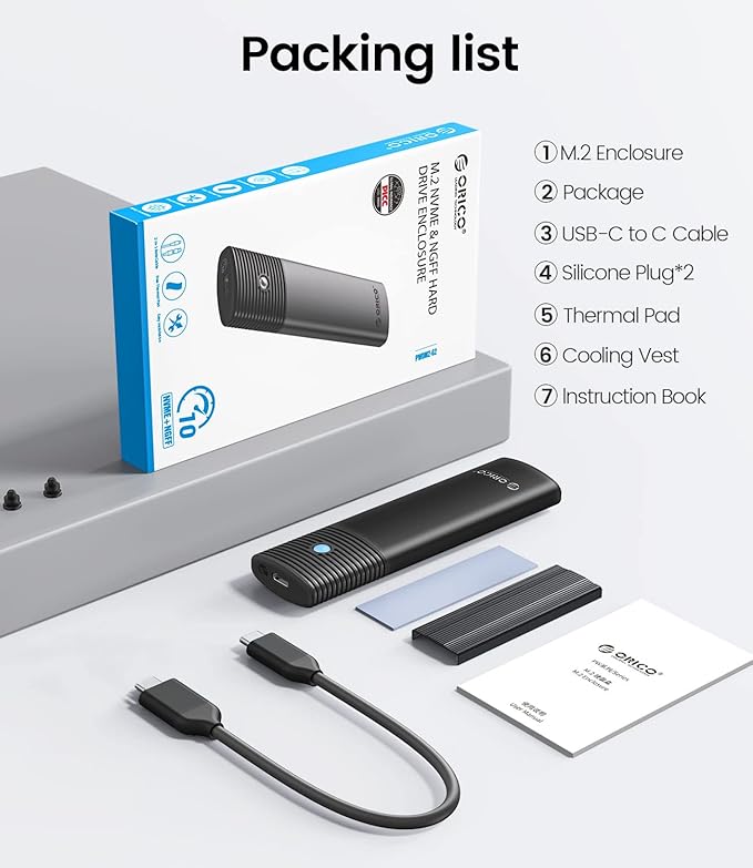 ORICO M.2 NVMe SATA SSD Enclosure Adapter Tool-Free, USB C 3.2 Gen 2 10Gbps NVMe - Image 7
