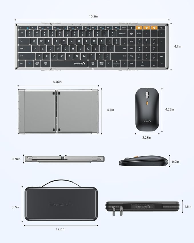 ProtoArc Foldable Keyboard and Mouse, XKM01 True Full-Size Folding Wireless - Image 9