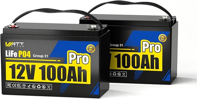 2Pack 12V 100Ah LiFePO4 Lithium Battery, BCI Group 31, Deep Cycle Up to 15000 by Wattcycle