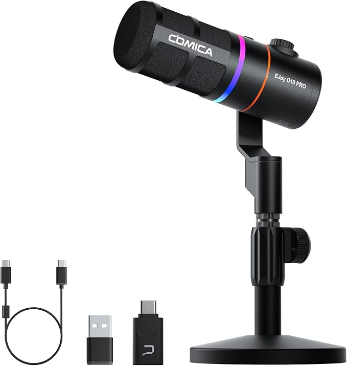 EJoy D10 PRO Wireless USB Gaming Microphone – RGB Dynamic Mic by COMICA