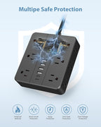 Power Strip Flat Plug with 12 Outlets 6 USB, SMNICE Surge Protector Charging - Image 2