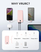 VRURC Portable Charger Built-in Cables and AC Wall Plug, USB C Power Bank - Image 5