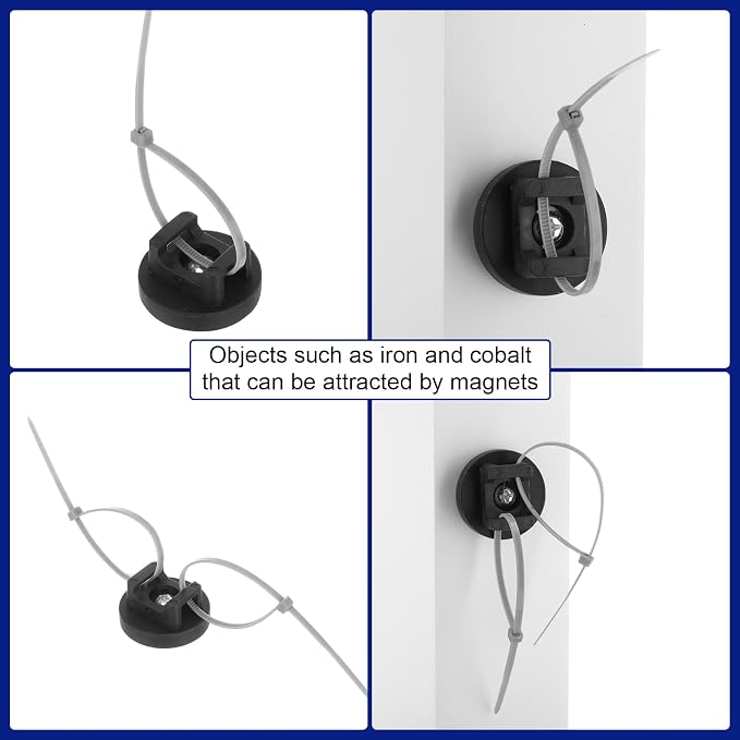 Yookeer 40 Pcs Magnetic Zip Tie Mount Base Black Magnetic Cable Clips Wire - Image 6