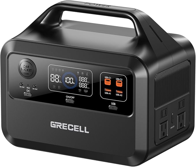 GRECELL Portable Power Station 600, 110V/600W Solar Generator, 460Wh Backup by GRECELLPOWERSTATION