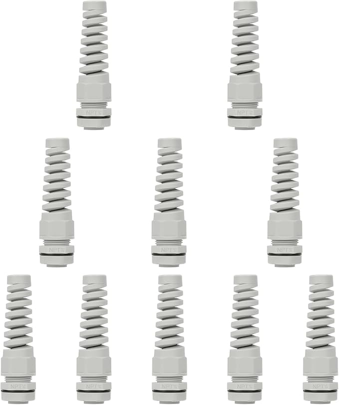 LeMotech 10Pcs NPT 1/4" IP68 Waterproof Cable Gland Flex Spiral Strain Relief by LeMotech