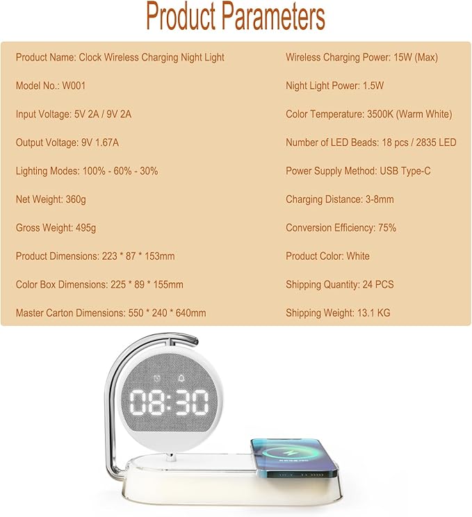 3-in-1 Wireless Charger with Digital Clock Display, 15W Fast Charging Station - Image 7