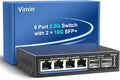 6 Port 2.5G Unmanaged Network Switch, VIMIN 4X 2.5Gbase-T Ports, 2X 10G SFP+ by Vimin