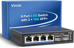 6 Port 2.5G Unmanaged Network Switch, VIMIN 4X 2.5Gbase-T Ports, 2X 10G SFP+ by Vimin