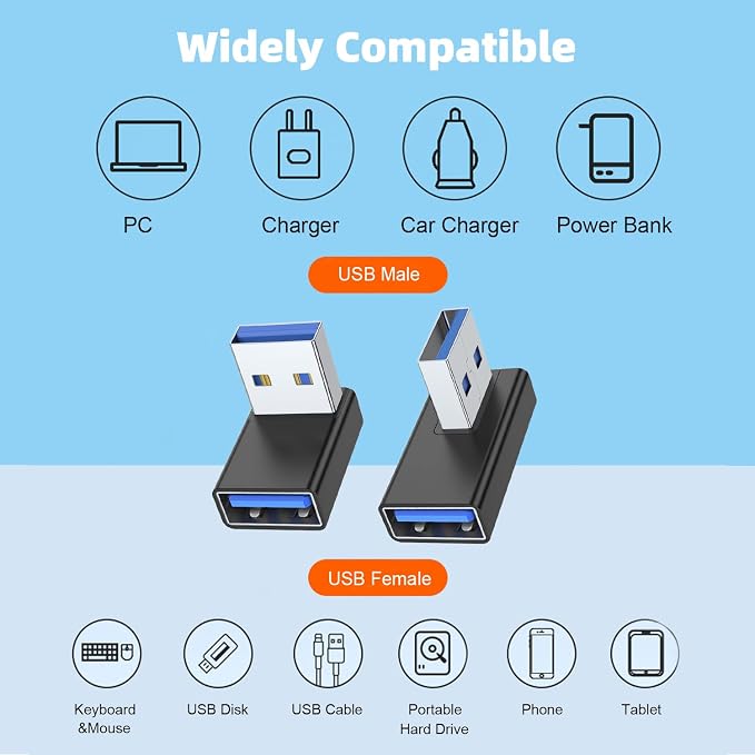 AreMe 90 Degree USB 3.0 Adapter 4 Pack, Up and Down Angle, Left and Right Angle - Image 5