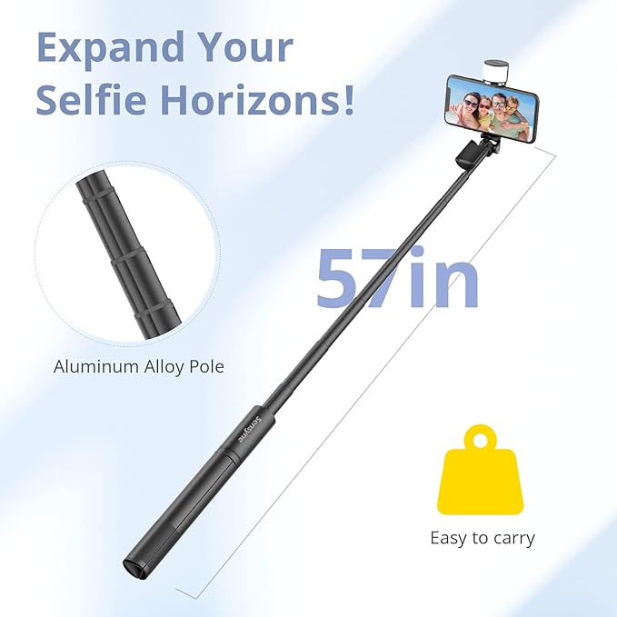 Sensyne Selfie Stick with Light, Phone Tripod with 360° Rotatable Handle - Image 5