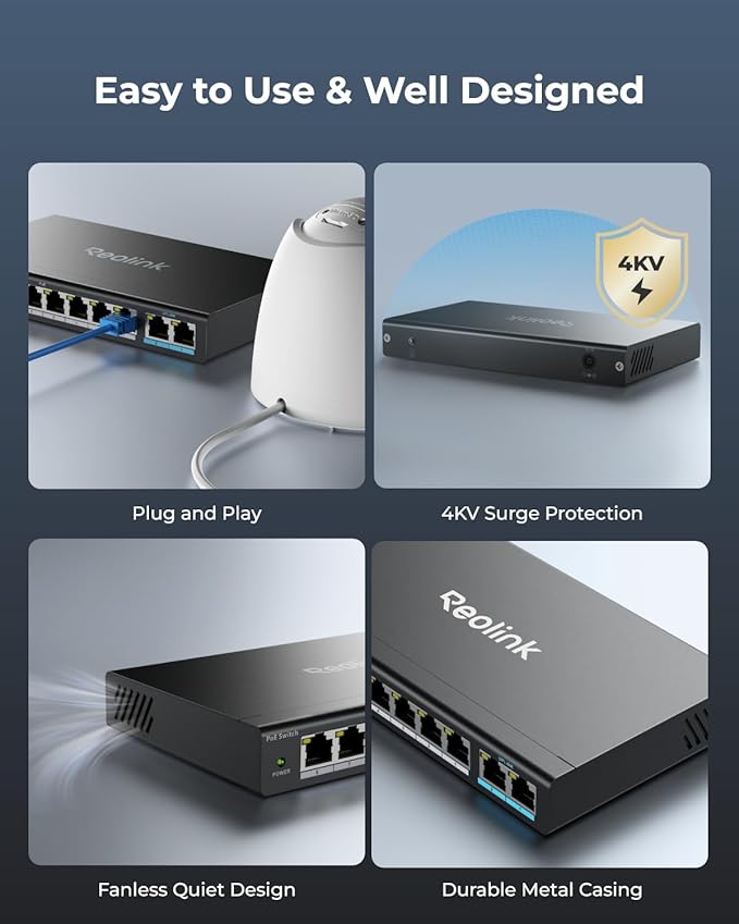 REOLINK PoE Switch with 8 PoE and 2 Gigabit Uplink Ports, IEEE802.3af/at - Image 3