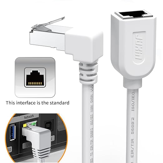 Right Angle Ethernet Extension Cable Down Angle1.5ft-White, 90 Degree CAT6 - Image 4