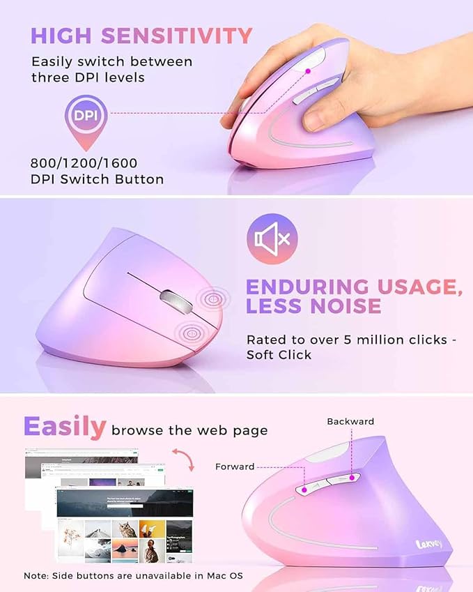 Lekvey Ergonomic Mouse, Vertical Wireless Mouse Rechargeable 2.4 GHz Optical - Image 5