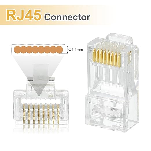 MECCANIXITY 100pcs Cat6 RJ45 Pass Through Connectors, RJ45 Connector 8P8C Gold - Image 4