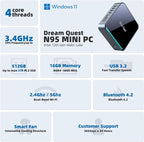DreamQuest Mini PC W 11 Pro, Intel 12th Gen N95, 16GB RAM, 512GB SSD | Mini - Image 2