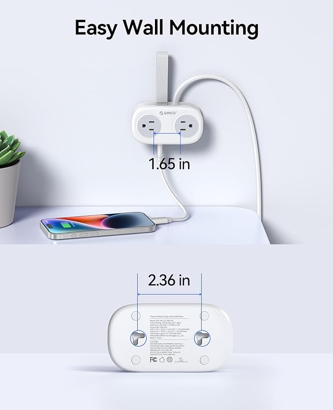 ORICO 20W USB-C PD Travel Power Strip, 4 AC Outlets 3 USB Ports, 4FT Flat Plug - Image 8