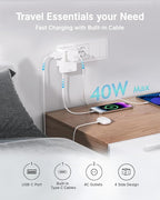 Flat USB C Wall Charger with 31.5in Retractable Type-C Cable, 5-in-1 Slim Wall - Image 2