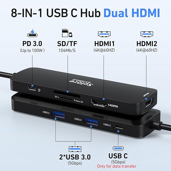 USB C Docking Station Dual HDMI Monitor, USB C to Dual HDMI Adapter - Image 2