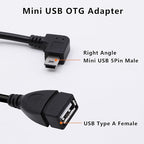 90 Degree Mini USB to USB A OTG Adapter Cable 5.5in Right Angle Mini USB 5-Pin - Image 2