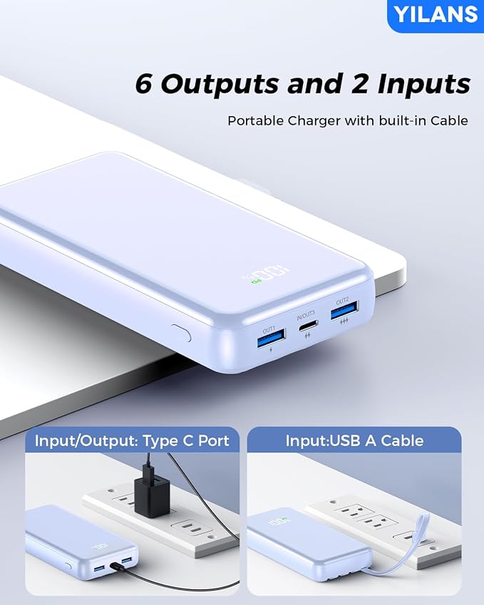 Portable Charger, 42800mAh Power Bank Built-in Cable, 22.5W PD USB C in & Out - Image 6