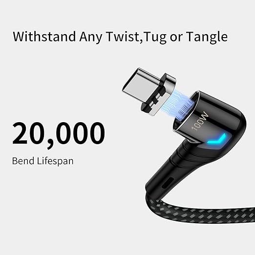ZBF 100W USB C Magnetic Charging Cable, Right Angle Magnetic Phone Charger - Image 5