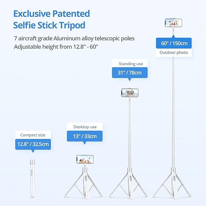 ATUMTEK 60" Selfie Stick Tripod, All in One Extendable Phone Tripod Stand - Image 2