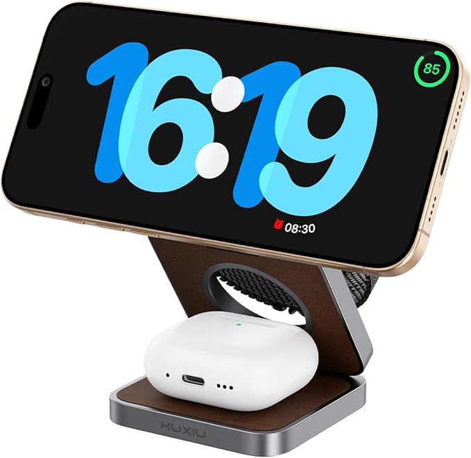 Foldable Magnetic Wireless Charger, KU XIU X40 Aluminum Alloy 3 in 1 Charging by KUXIU