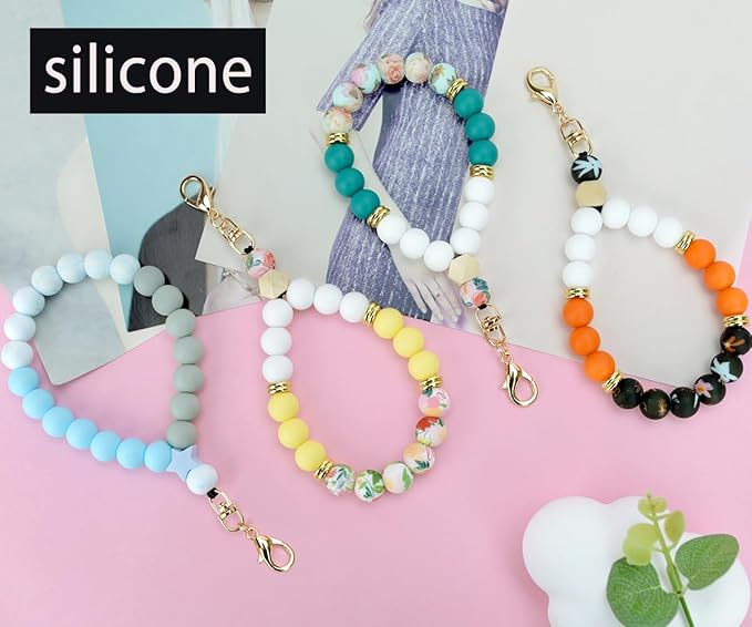 Marble Silicone Beaded Phone Wrist Strap, Cellphone Lanyard - Image 3