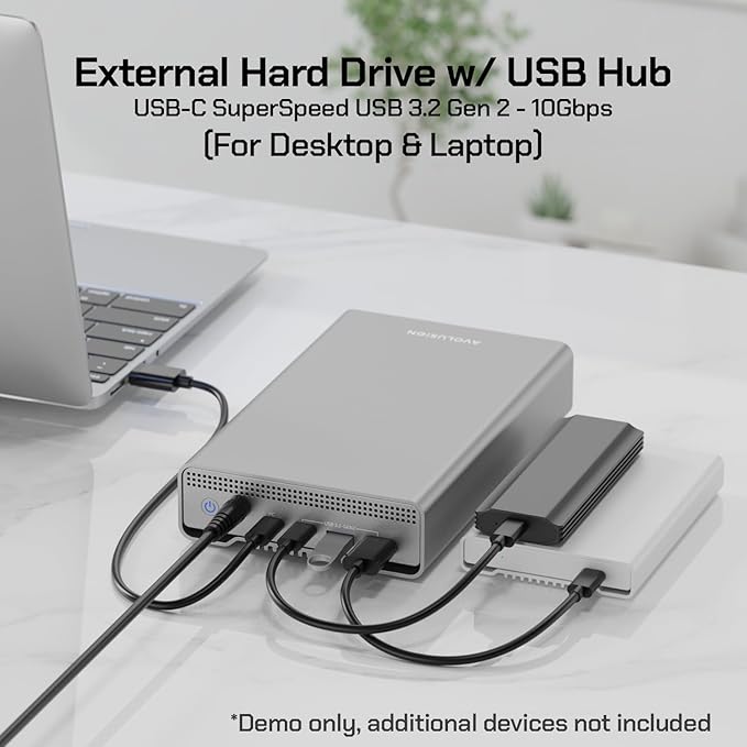 Avolusion PRO-G1 Series 12TB USB 3.2 Gen 2 USB-C External Hard Drive w/USB HUB - Image 5