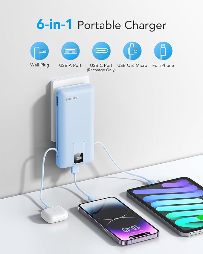 Charmast Portable Charger with Built-in Cables and Wall Plug, 20000mAh 20W USB - Image 3