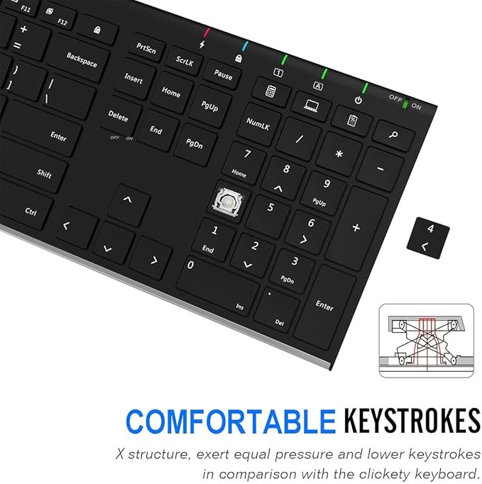 Arteck 2.4G Wireless Keyboard Stainless Steel Ultra Slim Full Size Keyboard - Image 4