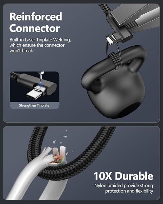 SUNGUY USB C Cable Right Angle 0.8FT, 10Gbps USB 3.1 Gen 2 to USB C Data Cable - Image 7