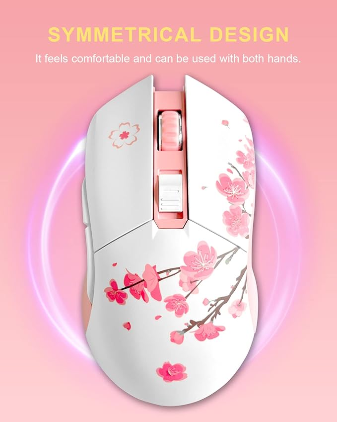 DAREU Sakura Pink Wireless Wired Gaming Mouse, Dual-Mode Rechargeable 6 - Image 6