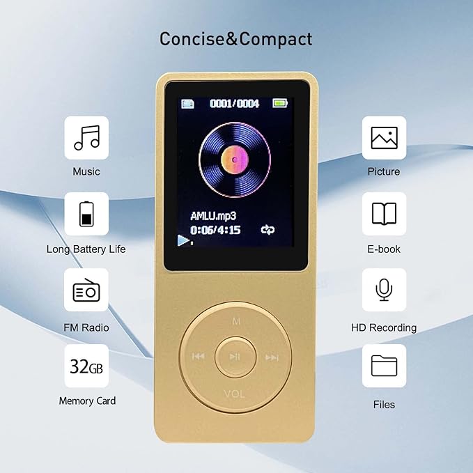 MP3 Player 32GB with Speaker Earphone Portable Mini Golden Music Player Support - Image 4