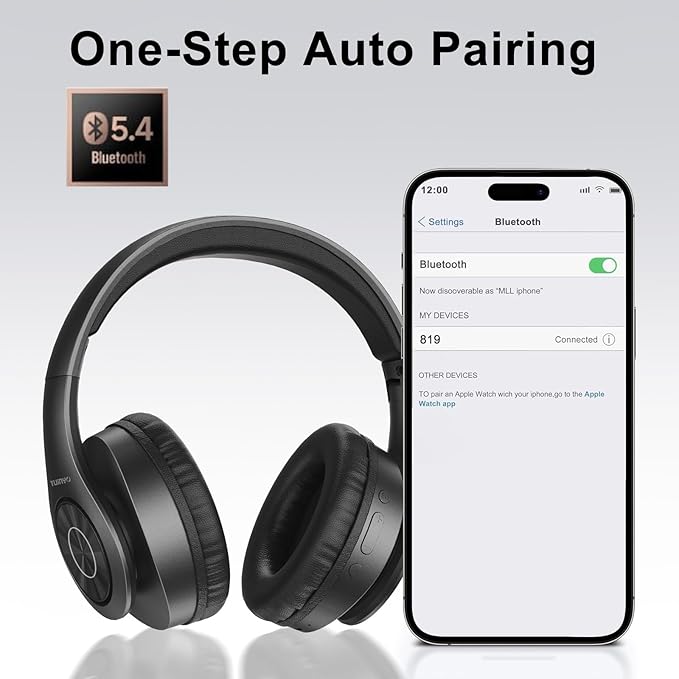 TUINYO Bluetooth Headphones, Over Ear Stereo Wireless Headset 40H Playtime - Image 4
