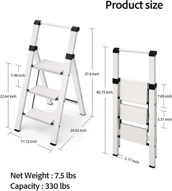 Taranta 3 Step Ladder, Lightweight Aluminum Step Stool - Image 6