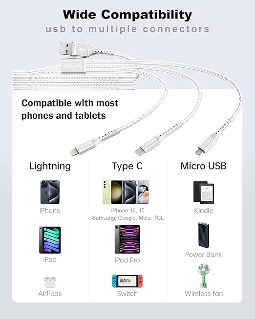 Short Multi Charging Cable 1FT 2Pack 3 in 1 Charger Cord Braided Universal - Image 6