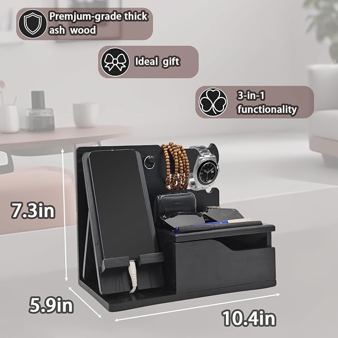 3-in-1 Wood Phone Docking Station Organizer - Image 2