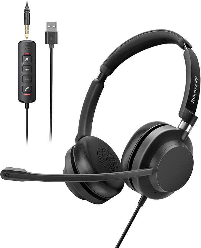 USB Headset with Microphone for PC-Wired Noise Reduction Office Headset work by Rownfusny