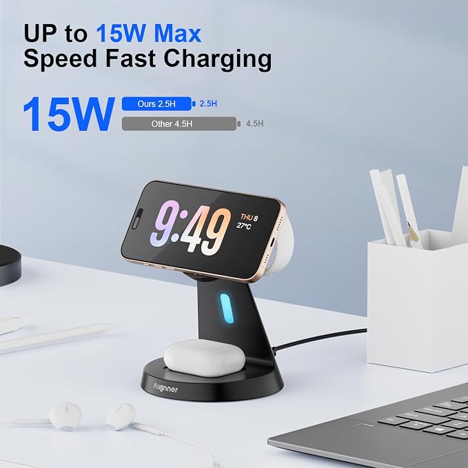 Magnetic Wireless Charger Stand 3 in 1 Charging Station 15W Fast Charging Stand - Image 5