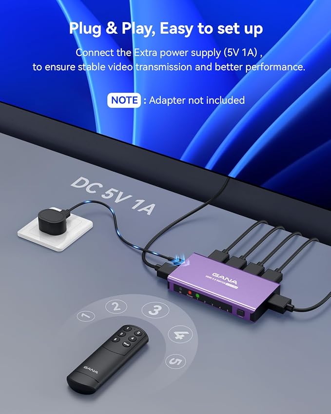 HDMI Switch 5 in 1 Out 4K@60Hz, GANA HDMI Splitter Switcher - Image 7