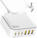 USB C Charger Block, 130W 6 Ports Fast Wall Chargers, Charging Stations by grooni