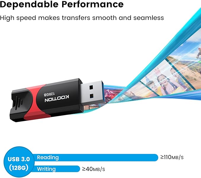 KOOTION 128 GB USB 3.0 Flash Drive Thumb Drive Retractable 128G Zip Drive Ultra - Image 4