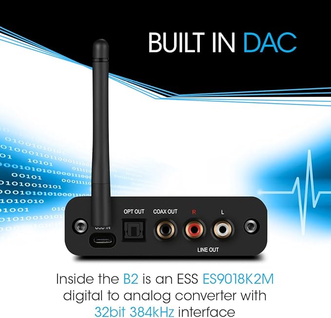 B2 aptX HD, LDAC Hi-Fi Bluetooth 5.1 Audio Receiver, Analog Stereo RCA Output - Image 5