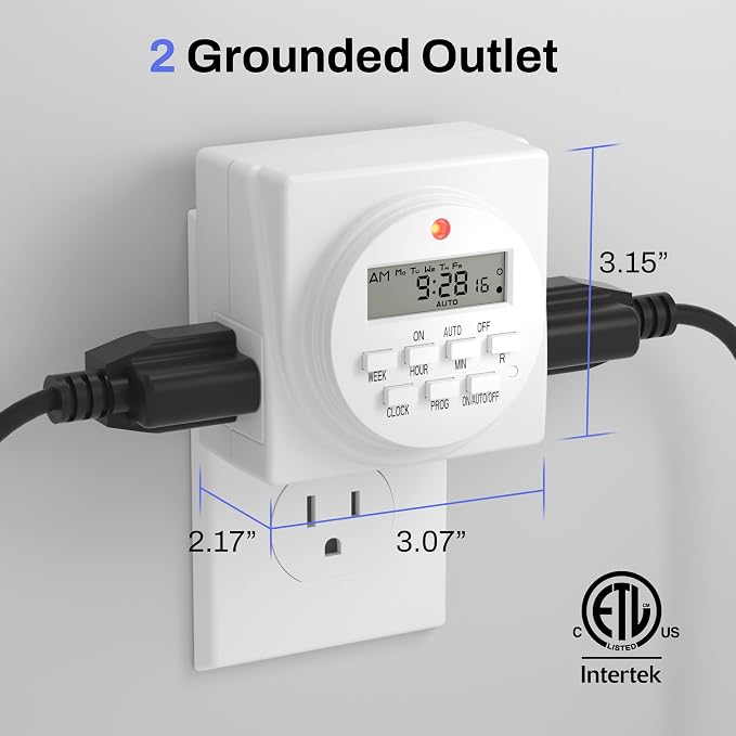 BN-LINK 7-Day Heavy Duty Digital Programmable Timer, Dual Outlet forLight - Image 2