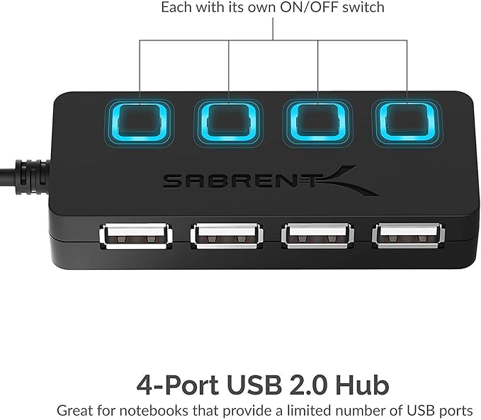SABRENT 4 Port USB 2.0 Data Hub - Image 2