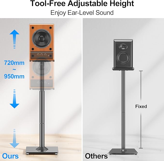 MOUNTUP Universal Speaker Stands Pair 28.3" to 37.4" Height Adjustable Floor - Image 2