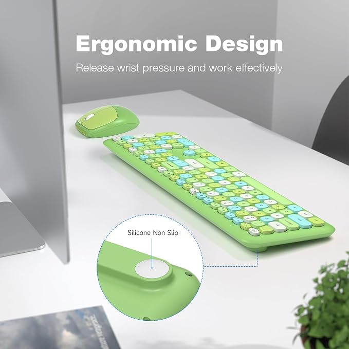 KNOWSQT Wireless Keyboard and Mouse Combo, Pale Green Full-Sized 2.4G Silent - Image 7