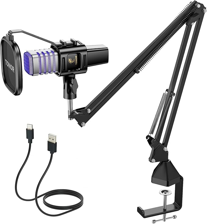 TONOR USB Gaming Microphone, RGB Streaming Microfono Set, PC Podcast Recording by TONOR